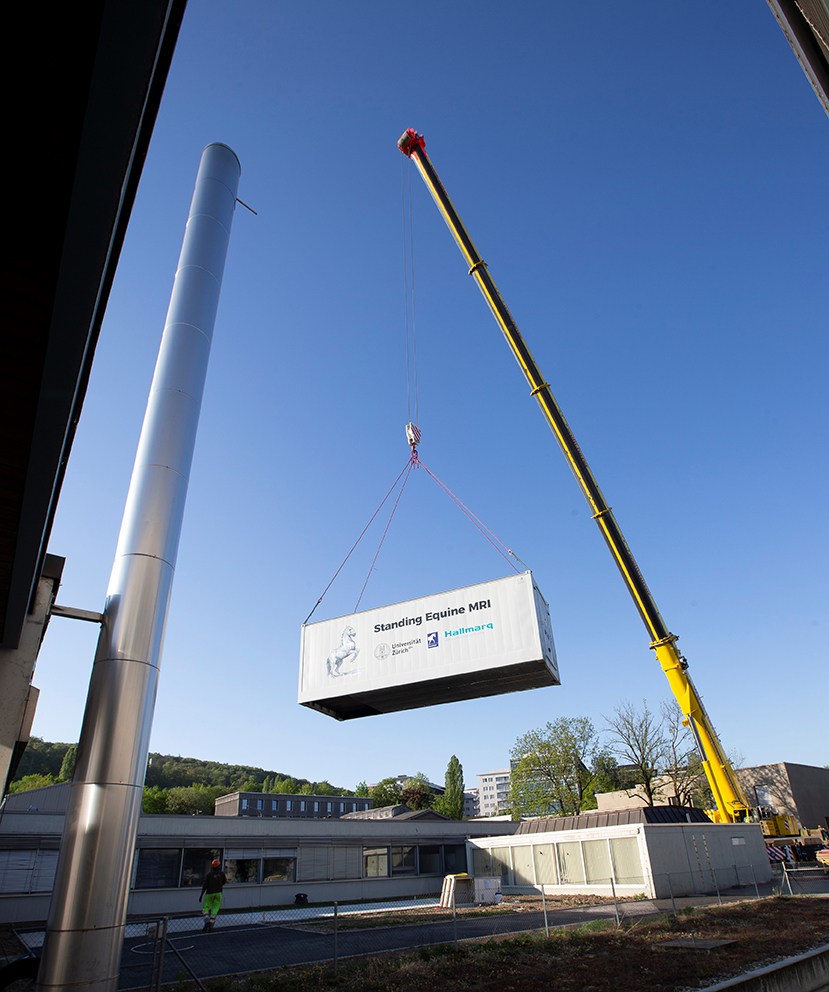 Picture of standing MRI System in a shipping container Zurich